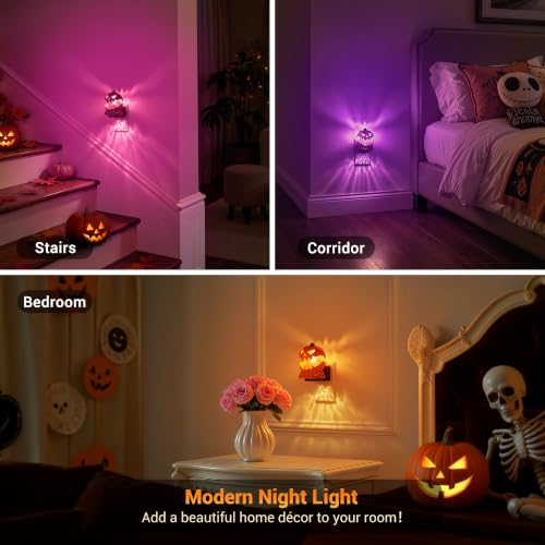 Image of JandCase Halloween Night Light, RGB Color Night Lights Plug into Wall | Cute & Funny Pumpkin Night Light for Kid, Plug in Nightlight with Dynamic RGB Running\Jumping Light for Halloween Party Decor