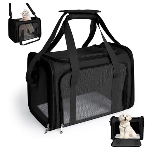AiQInu Transporttasche Katze Hund, Faltbare Katzenrucksack mit Einstellbar Schultergurt, Hundebox Katzen Transportboxen Tragfähigkeit 3-6kg, für Mittel Kleine Hund Katze Haustiere im Flugzeug, Schwarz
