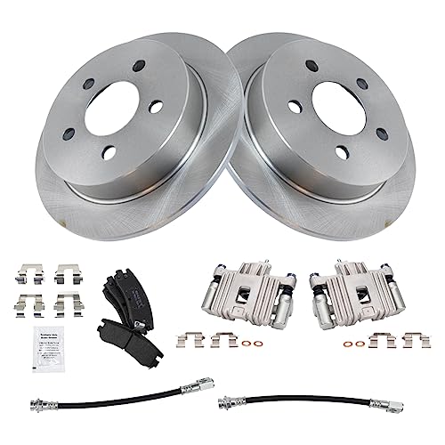 Image of TRQ Rear Brake Pad and Rotor Set Semi Metallic Rotors Calipers Hoses