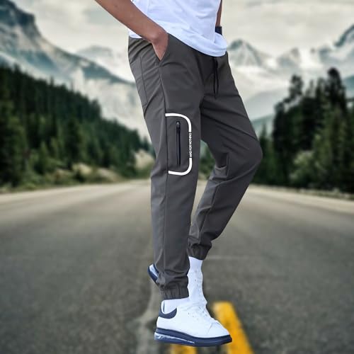 Image of Men's Lightweight Trackpants with Zip Pocket | Casual 4-Pocket Cargo Joggers | Poly-Blend Lowers with Elastic Waist & Cuffs for Gym, Lounge & Sports | S-XXL