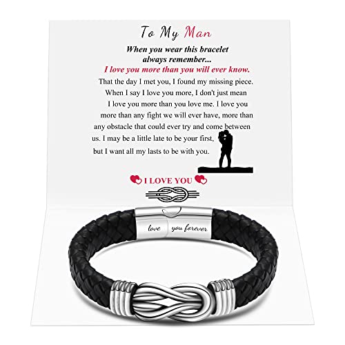 Mens Gifts For Birthday Unique To My Man Leather Bracelet Mens Easter Gifts For Boyfriend From Girlfriend Christmas Anniversary Birthday Valentine's Day Gifts For Man Black Braided Leather Bracelet #TOP6