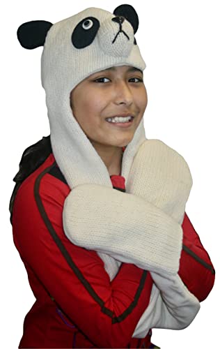 Agan Traders Animal Hat Cap Wool Fleece Lined Trapper Beanie Multi-Functional Set Girls Boys Adult (Panda, Combo,)