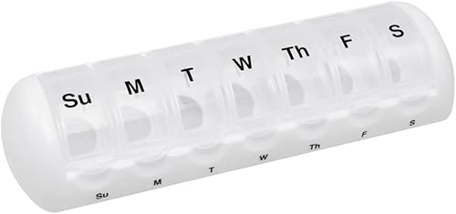 Remind N' Time Organizador semanal de pastillas (7 días), caja de vitaminas y medicamentos, pequeños compartimentos desplegables, tapas transparentes