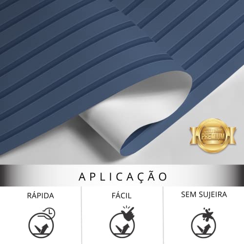 Papel De Parede Lavável Adesivo 3D Ripas Azul Quarto Sala Vinilico 1,5M