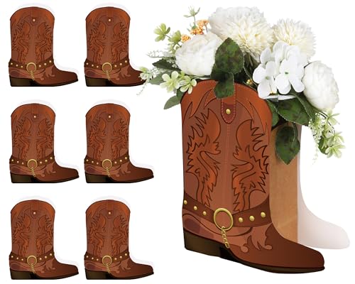 Weekgrat 8 Set Brown Western Cowboy Boots Flower Boxes Centerpiece Boot Shape Boxes Decorations Western Theme Party Cowgirl Favors for Cowboy Cowgirl Birthday Party Baby Shower Wedding Supplies