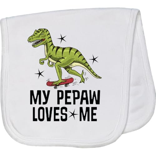 inktastic My Pepaw Grandpa Loves Me Grandkids Dinosaur Baby Burp Cloth White 431c3