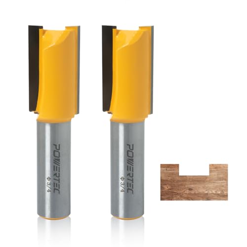 POWERTEC Straight Router Bit, 3/4" Cutting Diameter, 1/2" Shank, Tungsten Carbide Router Bit, 1-1/4" Depth &amp; 2-3/4" Overall Length Fits CNC Router, Handheld Router &amp; Plunge Router, 2PK (73046-P2)