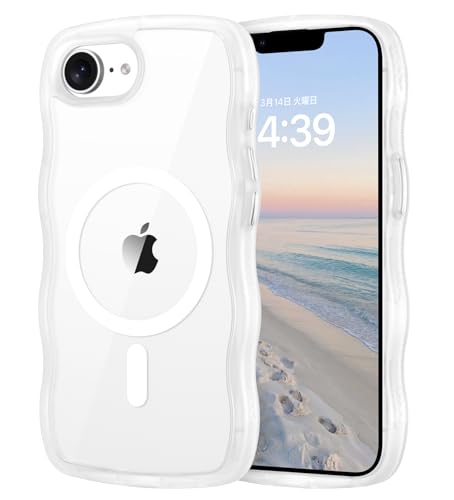VENINGO iPhone 16e ケース クリア ウェーブ 磁吸対応 MagSafe互換 おしゃれ TPU+PC 韓国風 かわいい 耐衝撃 薄型 軽量 レンズ保護 ストラップホール付き 透明 黄変防止 いPhone16e ケース 6.1インチ クリア