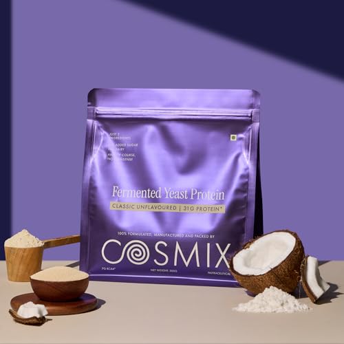 Image of Cosmix Fermented Yeast Protein Powder | 31g Protein | Pure Single-Source Plant Protein | Made In-House | Smooth, Crazy tasty & Gut-Friendly | Classic Unflavoured, 1Kg Pouch
