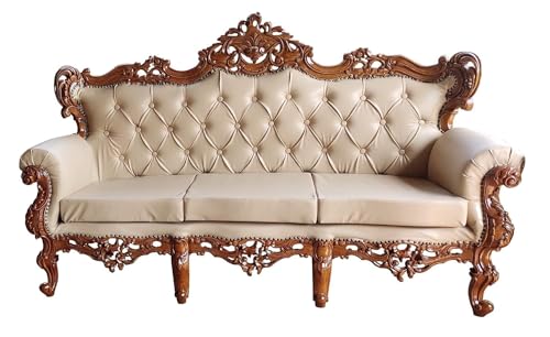 Image of Store Wooden Sofa Set 5 Seater Sofa Set Wood Carved Traditional Antique Look with Natural Finish Office & Lounge, for Living Room Furniture 3+1+1
