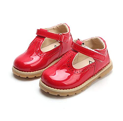 Kids' Girl's Mary Jane T-Strap Flat School Uniform Dress Shoes (Red, Numeric_7)