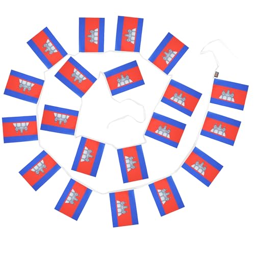 Image of AZ FLAG Cambodia 6 meters BUNTING Flag 20 flags 9'' x 6'' - Cambodian STRING flags 15 x 21 cm