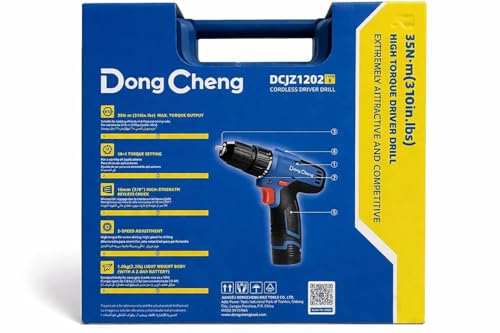 Image of DongCheng DCJZ1202E Cordless Drill Driver, 10mm, 12V Li-Ion Battery Drill Machine with 2 x 2.0Ah Batteries, 35Nm Torque, 2-Speed for Drilling & Screw Driving