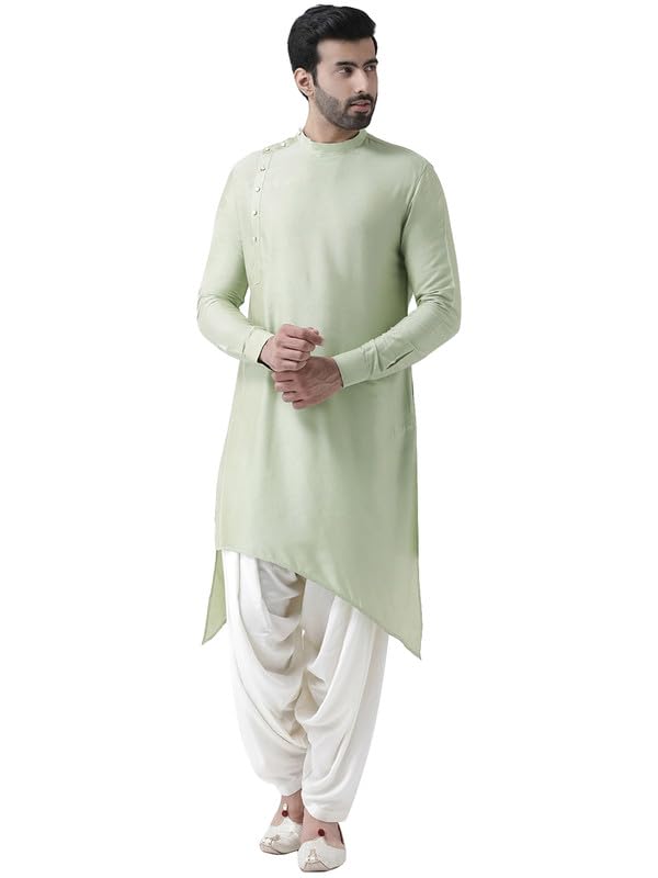kisah Men's Kurta Patiyala Set, Mint Green Cotton Blend, Solid Dyed Regular Fit Mandarin Collar Long Sleeves-picture-27