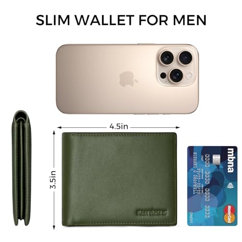 Image of RUNBOX Wallet for Men Leather RFID Blocking Bifold Front Pocket Wallet | Genuine Leather,Slim,12 Card Slots,2 ID Windows,2 Money Pockets, Gift for Men,Compact Travel Business Passport