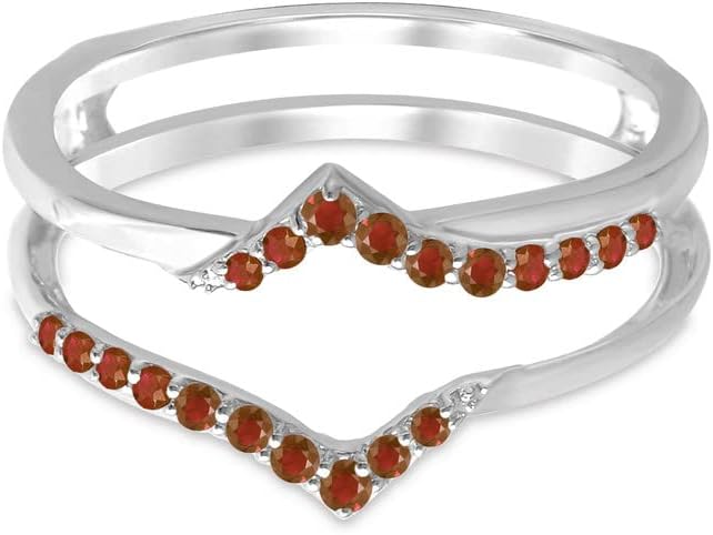 Round Cut Red Garnet Wedding Enhancer Guard Band for Women, 14K Gold Finish 925 Silver Ladies Garnet Wrap Ring