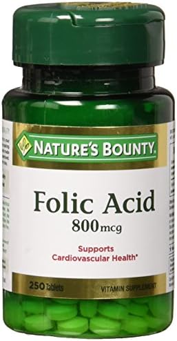 Nature's Bounty Folic Acid 800 mcg Tablets Maximum Strength 250 ea (Pack of 2)