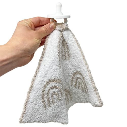 Image of L+L USA Rainbow Baby Lovey Pacifier /Teether Holder 10 inchx10 inch - DreamSoft Plush Fluffy Cuddly Soothie Reversible Mini Comfort Blanket - Cute Newborn Gift Essential Babies Boys Girls (Tan /White)