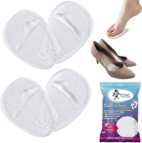 Women's High Heel Ball of Foot Cushions - Medical Grade Gel Insoles - Self-Sticking Metatarsal Pads - Dr. Eagle Foot Care - 2 Pack (Clear + Clear)