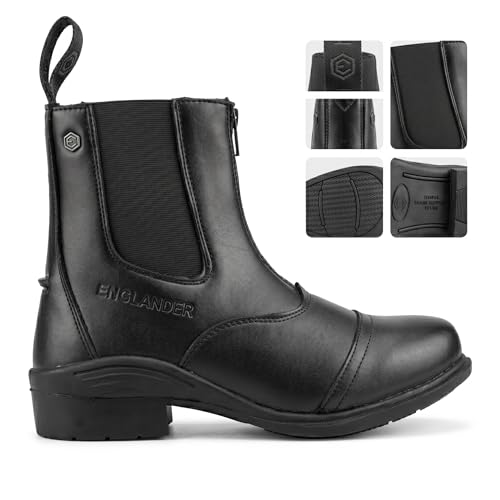 Gaia Zipped Synthetic Jodhpur Boots Vegan Short Horse Riding Boot with Front Zip Metal Shank Support & Elasticated Gussets (Black 8 UK Footwear Size System Adult Women Alpha Medium One Size)