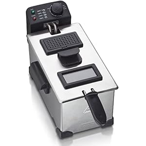 Heinrichs Fryer, Oil Fryer with 2200 W and 3 Litre Capacity, Cold Zone Fryer for Crispy Fries, Heat-Insulated Handles, Thermostat, Viewing Window, BPA-Free, Stainless Steel, Status Light LED