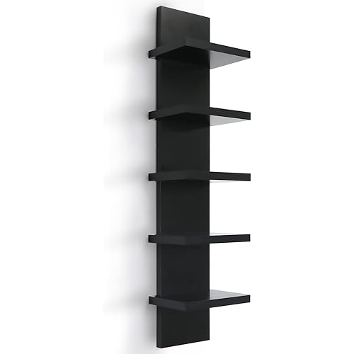 Homaterial 5 Tier Shelvesl, Vertical Column Wall Decor Mount Floating Shelves for Bedrooms, Living Rooms, Natural Finish Wall Shelf, Black