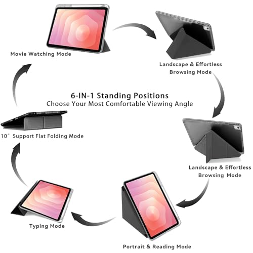 A-BEAUTY Etui Kompatybilne z Samsung Galaxy Tab S10 Lite / S10 FE 2025 / S9 FE 10.9" / S9 11" 2023 z S Pen Uchwytem, 6 w 1 Wieloma Kątami Podstawkę, Automatycznie Budzi/Spać, Czarny