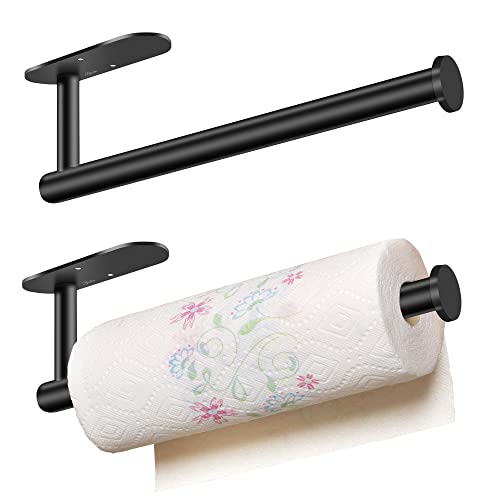 2 Pack Toilet Paper Holder & Paper Towel Holder, Bjiotun Toilet Paper Roll Holder & Stainless Steel Paper Towel Holder Under Cabinet - Strong Adhesion & Screws #TOP5
