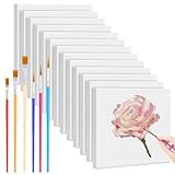 【Liste de Colisage】 Vous recevrez 12 mini toiles à peindre et 6 pinceaux de différentes couleurs. La toile peinture est de 10 x 10 x 0,8 cm et la couleur est blanche. La quantité est suffisante pour vos besoins quotidiens.