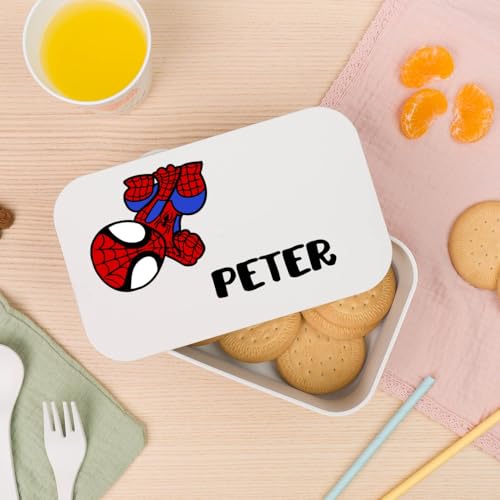 Wanapix | Scatola da Pranzo per Bambini Personalizzato con Nome |Include Posate | Senza BPA |Portapranzo - Porta Merenda - Lunch Box| Scuola/Asilo | 1 Litro | Spider Hero