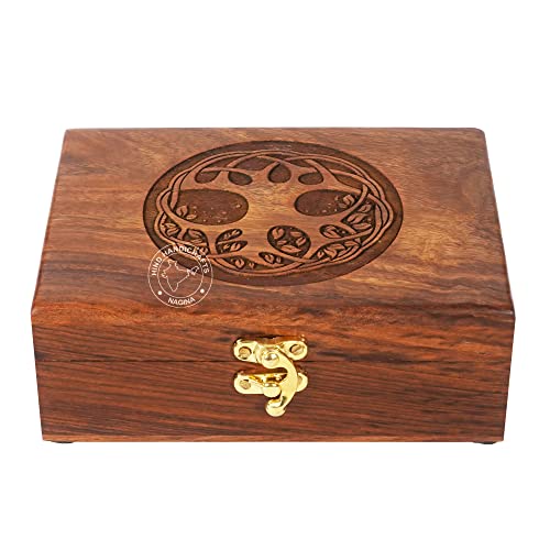 Image of Rosewood Handmade Wooden Urn Tree of Life Engraving Handcarved Jewellery Box for Women-Men Jewel | Home Decor Accents | Decorative Boxes | Storage & Organiser (7 inch x 5.5 inch x 3.5 inch, Tree - 6)