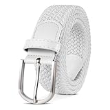 TANGCHAO Cintura Elastica Intrecciata per Uomo e Donna Cinturino Elastica Intrecciata con Fibbia in Lega di Zinco 33mm (1.25") Colori Multipli bianco 90