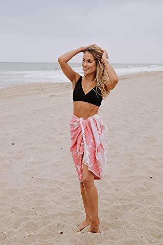 Infusezen Turkish Towel - Thin & Absorbent Peshtemal Beach Bath Towels - 100% Cotton Oversized Hammam Fouta Towel Lightweight Pool, Gym, Travel Towel With Flamingo Design (Pink) #TOP6