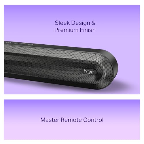 Image of Boat Aavante 2.1 300, 40W Signature Sound, 2.1 CH w /Wired Subwoofer, Multiple Ports, EQ Modes, Remote Control, Bluetooth Sound bar, Home Theatre Soundbar Speaker (Premium Black)