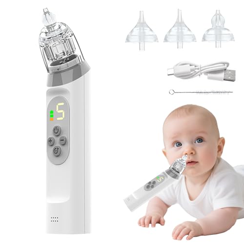 Aspirador nasal para bebé, succionador nasal para bebé con 3 puntas de silicona y 5 niveles de succión ajustables, limpiador de nariz antireflujo con música y luz relajante, recargable para recién