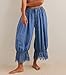 Women Lace Trim Pettipants Ruffle Pumpkin Pants Bloomers Vintage Long Pantaloons Wide Leg Lounge Capris Slip Pants(Blue,Small)