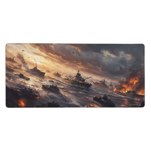 Gaming Mauspad XXL 900 x 300 mm, Meer Mauspad Krieg Schreibtischunterlage mit Rutschfester Gummiboden, Wasserdicht Gaming Mousepad Gaming Zubehör für Verbessert Geschwindigkeit und Präzision -873