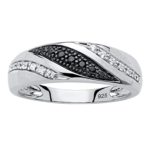 PalmBeach Men's Platinum-plated Sterling Silver Round Genuine Black and White Diamond Wedding Band Ring (1/5 cttw, I Color, I3 Clarity) Sizes 8-13