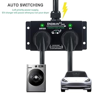 Automatic Power Switch & Adapter (NEMA 14-30P to 14-50R) - Intelligent Dryer Splitter Sharing 240V Outlet - Level 2 EV Charging Station for Tesla & All EVs