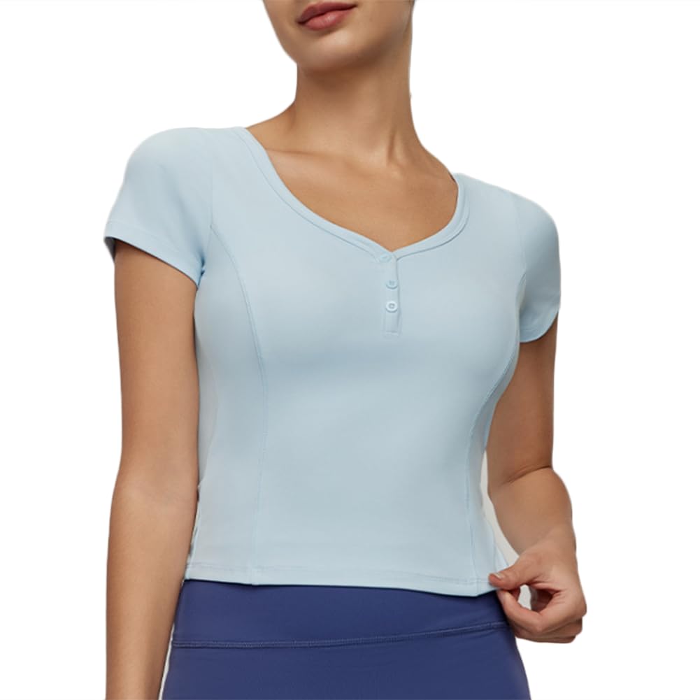 Womens Short Sleeve Activewear Crop Top - Fitness Gym T-Shirt for Yoga and Workout