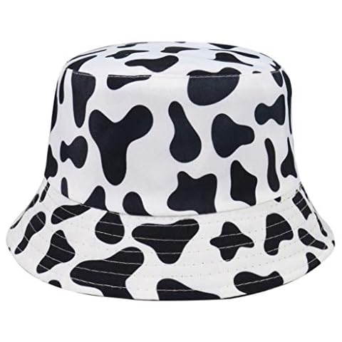 LLLucky Unisex Summer Bucket Hat Black White Dairy Cow Outdoor Reversible Fisherman Cap Black+White Cover