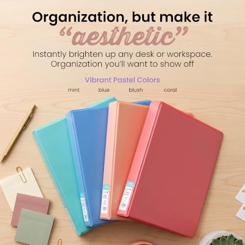 Yoobi 1 Inch Binder Set, 3 Ring Binders with Plastic Cover, 2 Pocket Sleeves and D Rings, Organizer for up to 220 Sheets of Loose Paper, 4 Pack Cute Binders, Multicolor, Office or School Supplies