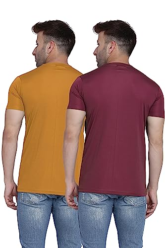 Image of TQH Men Dri Fit Polyester Half Sleeve Round Neck Multicolor t Shirts - Combo Set of 2