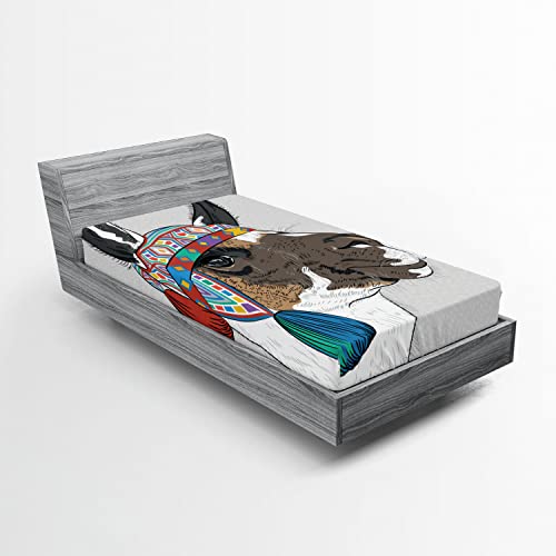 Ambesonne Llama 2 Pack Fitted Sheet, Abstract Pattern, Bed Cover All-Round Elastic Deep Pockets 2 Pieces, Package Contains 2 Twin Size Fitted Sheets, Pale Grey