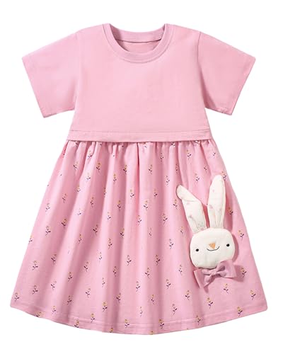 Image of Girls Cotton Long Sleeve Casual Cartoon Appliques Striped Jersey Dresses