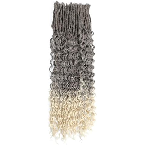 24 Inches Wavy Curly Double Ended Dreadlock Extensions Synthetic Handmade Soft Reggae Hair 10 Strands DE Curly ;oose Ends Dread Extensions for Women Synthetic Wavy Hippie Dreads (1B/Gray#) Cover