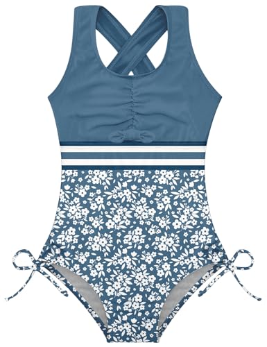 Image of BFUSTYLE Girls One Piece Swimsuit Cute Striped Bathing Suit Hawaii Swimwear 6-17 Years