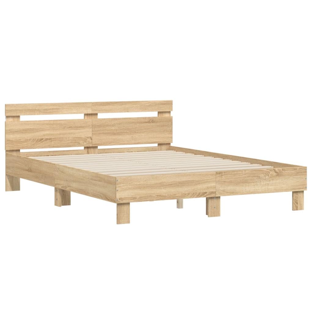 vidaXL Rama łóżka z wezgłowiem i LED, dąb sonoma, 140x190 cm