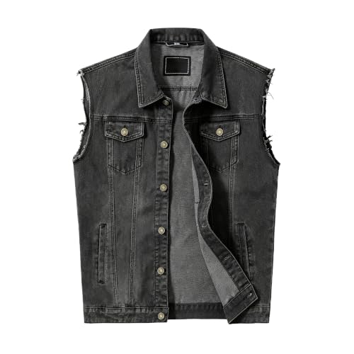 Image of JYG Denim Vest for Men Casual Stretchy Trucker Jean Vests Fashion Vintage Sleeveless Jacket Vest