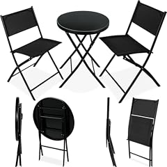 TecTake® Set da Balcone Düsseldorf, Tavolino Salotto con Piano in Vetro e 2 Sedie, Set Mobili da Giardino con Telaio in Acciaio, Richiudibile, Trasportabile, Design Moderno - Nero
